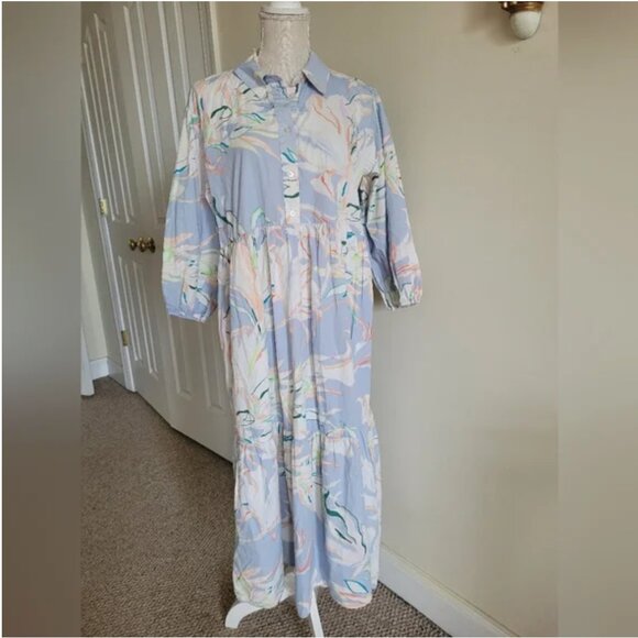 Anthropologie Maeve Tiered Shirt Midi Dress size M - Picture 3 of 6